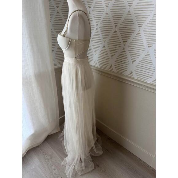 The Vintage Shop Ivory Gold Chain Mesh Tulle Bustier Corset Gown - Picture 3 of 6